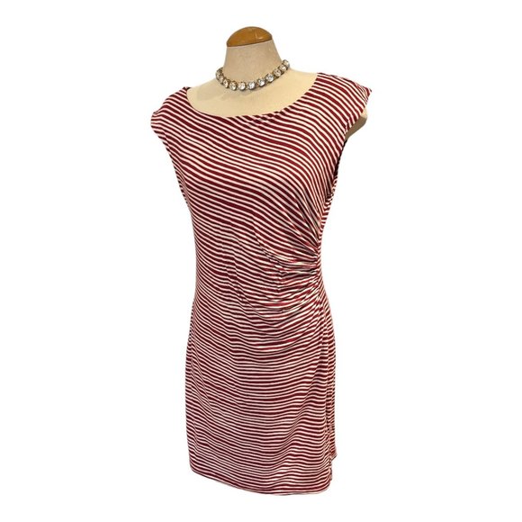 ANN TAYLOR LOFT Dress Size L Horizontal Stripes Red and White - Picture 3 of 10